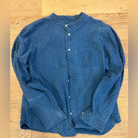 Madewell Men's Denim Banded-Collar Perfect Shirt in Indigo Dot Size XL - Picture 12 of 12